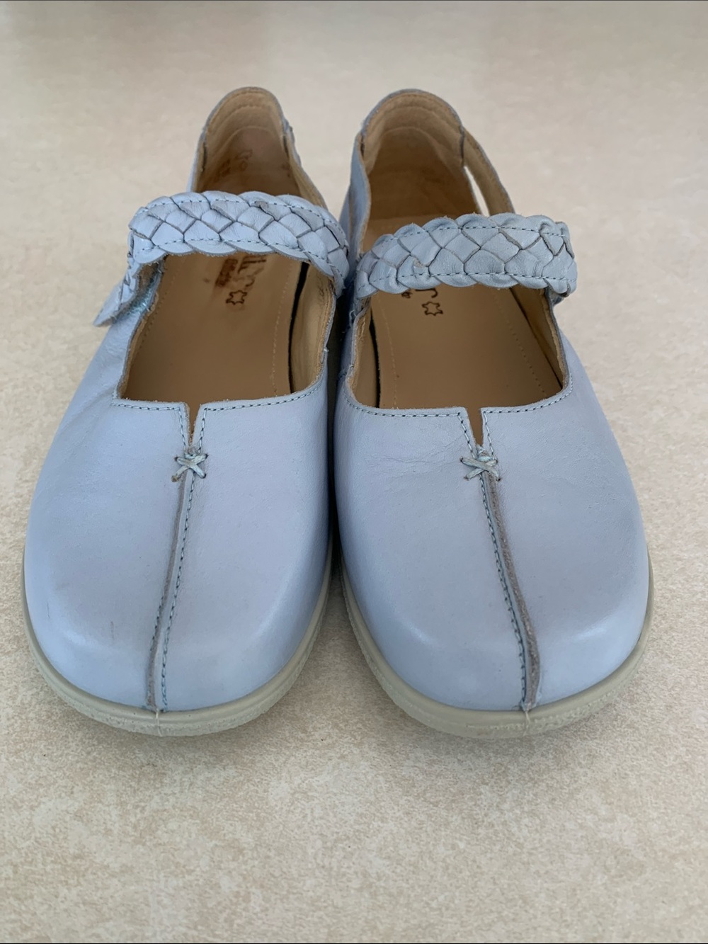 hotter Shake Leather Powder Blue Braided-Strap Mary Jane Flats Women’s Size 8